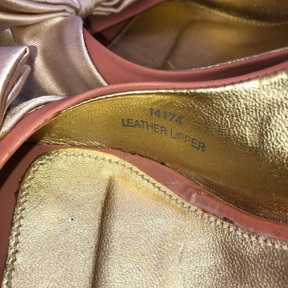 J Crew Womens Size 7 Pink Leather Bow Slip On Peep Toe Slingback Heels Shoes
